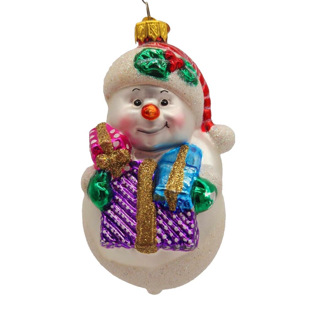 Old World Christmas Blown Glass Ornament Snowman with Presents OWC 2002 Vintage